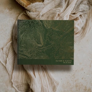 Livre d'or de mariage, carte personnalisée avec feuille d'or rose, argent, livre d'or à couverture rigide unique, album photo de mariage souvenir