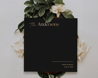 Wedding Guest Book, Custom modern wedding guest book with gold silver rose gold foil, Minimalist hardcover guestbook photo album keepsake