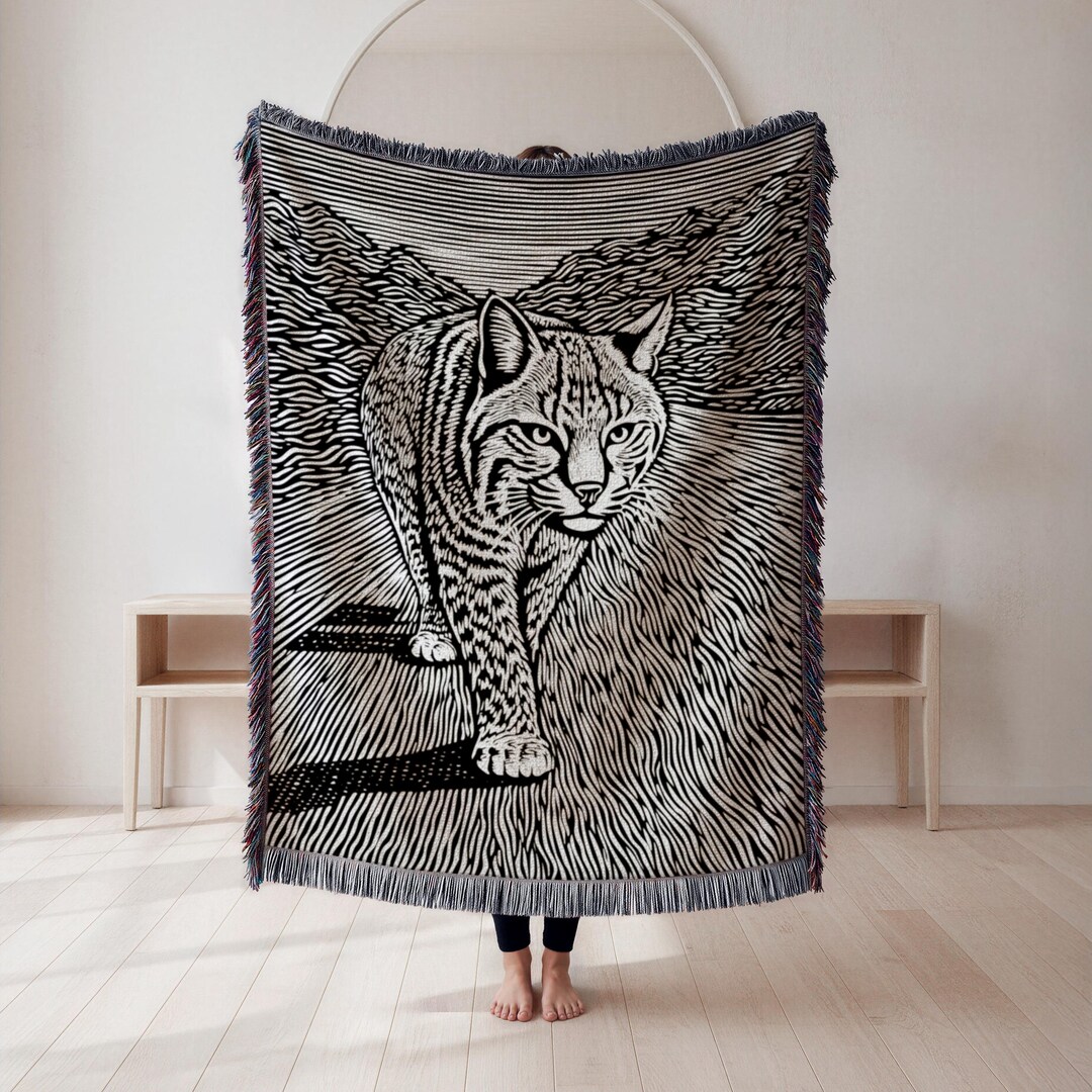 Rustic Bobcat Bobcat Woven Blanket, Wildlife Wall Art, Rustic Cabin Decor, National ...