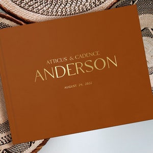 Wedding Guest Book, Boho neutral colors, Custom landscape hardcover with gold silver rose gold foil, Minimalist guestbook for your reception