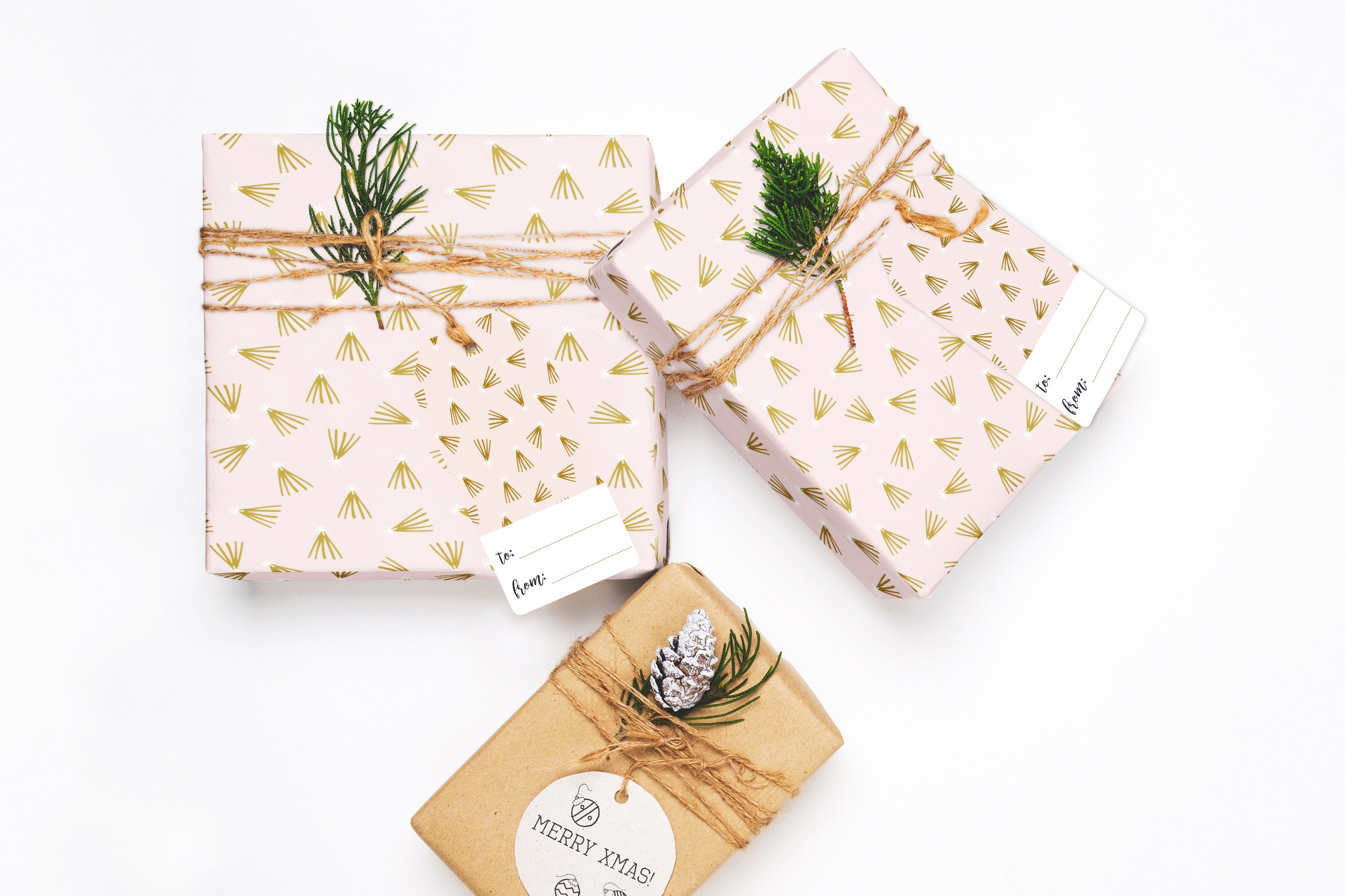 Cute Wrapping Paper Christmas Bundle - Premium Boho Christmas Wrapping  Paper includes 3 Folded Sheets 30 x 20 inches, 3 Coordinating Gift Cards,  and