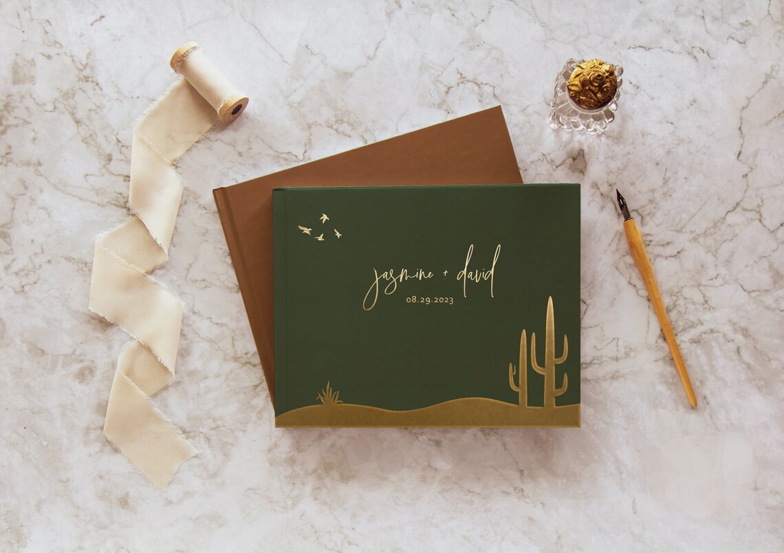 Wedding Guest Book Boho neutral colors Custom landscape image 1