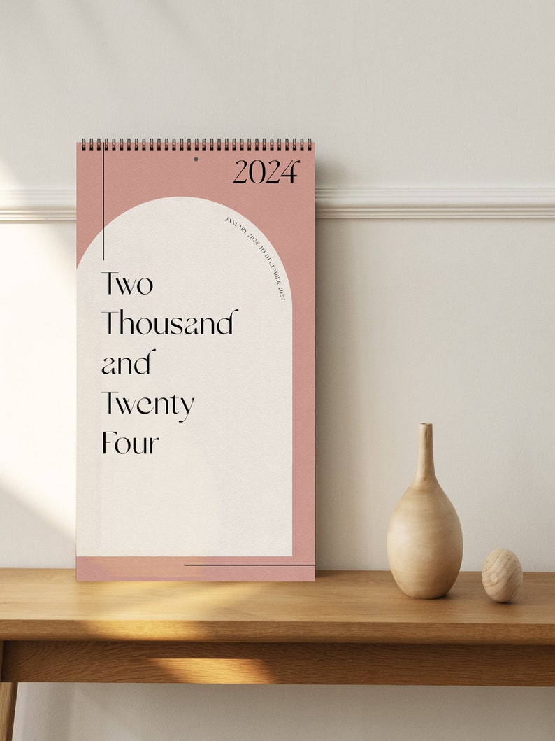 2024 Wall Calendar, Wall Planner, Dusty Mauve Abstract Modern Minimal Home Office Decor, Pink Boho Wall Art, Monthly Calender For Him Or Her image 2