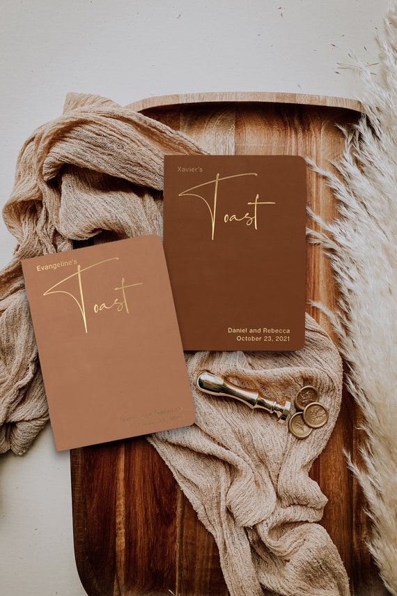 Wedding toast books for your maid of honor and best man, Speech, Pocket size, lined pages, Boho neutral colors, Gold silver rose gold foil