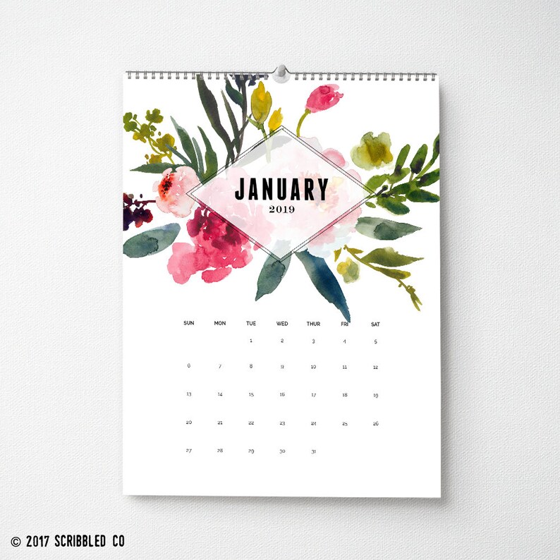 Wall Calendar 11x14 2019 Monthly Wall Planner Watercolor | Etsy