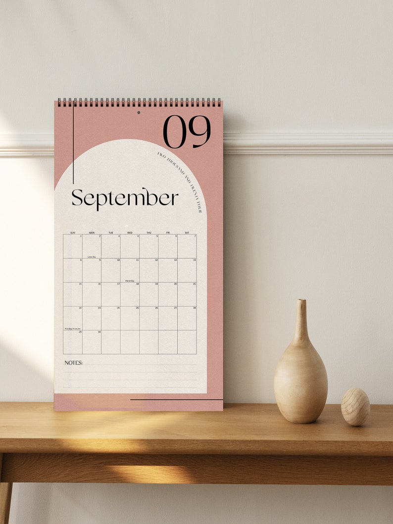 2024 Wall Calendar, Wall Planner, Dusty Mauve Abstract Modern Minimal Home Office Decor, Pink Boho Wall Art, Monthly Calender For Him Or Her image 3