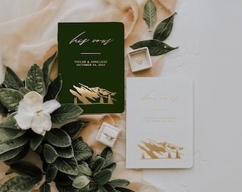 Wedding vow books, San Juan Mountains wedding vow book, Personalized gift for bride and groom with Gold foil, His her their booklet