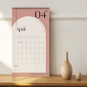 2024 Wall Calendar, Wall Planner, Dusty Mauve Abstract Modern Minimal Home Office Decor, Pink Boho Wall Art, Monthly Calender For Him Or Her image 1