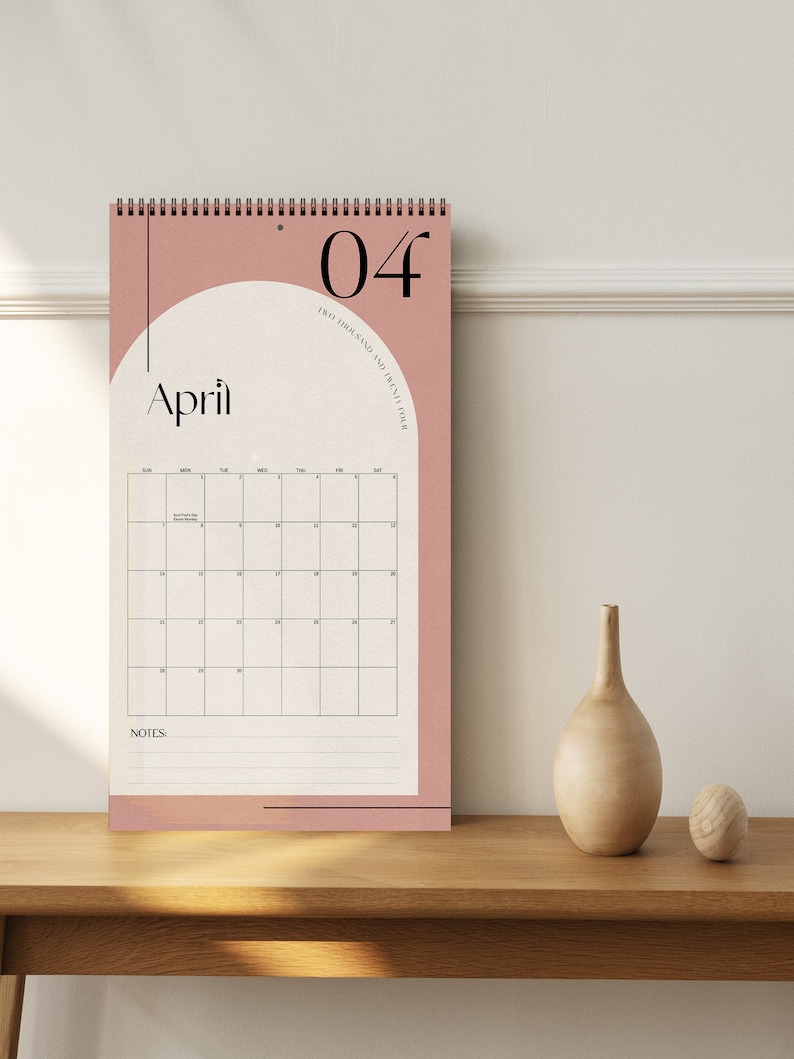 2024 Wall Calendar, Wall Planner, Dusty Mauve Abstract Modern Minimal Home Office Decor, Pink Boho Wall Art, Monthly Calender For Him Or Her image 1