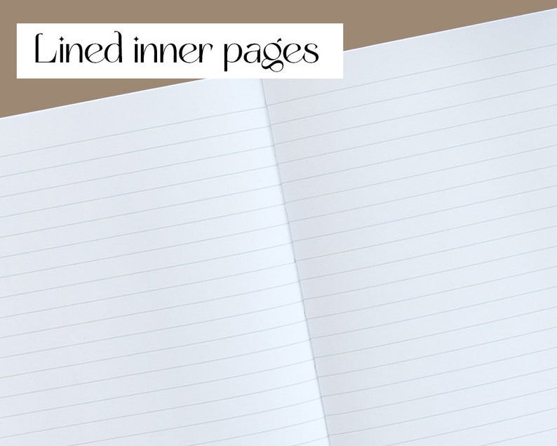 May include: An open notebook with lined white pages. The text "Lined inner pages" is printed on the top of the page.