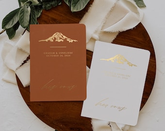 Vow books, Mount Rainier Mountain wedding vow books, His and her modern vow books, Vow books his and hers with mountains, Boho vow booklet