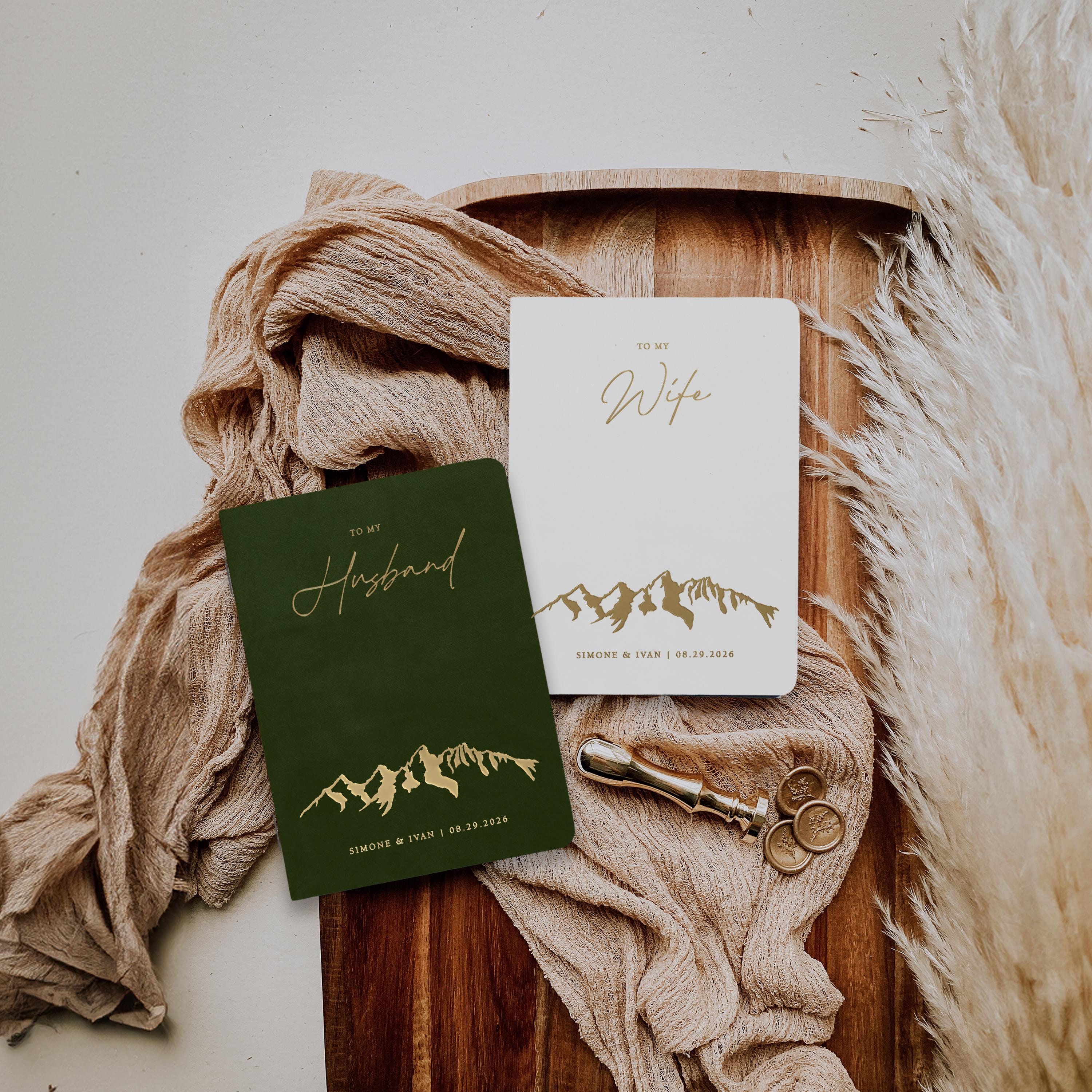 Vow books set of 2 Grand Teton Mountains wedding To my husband To my wife Vow book wedding day love letter Elopement elope vow books foil