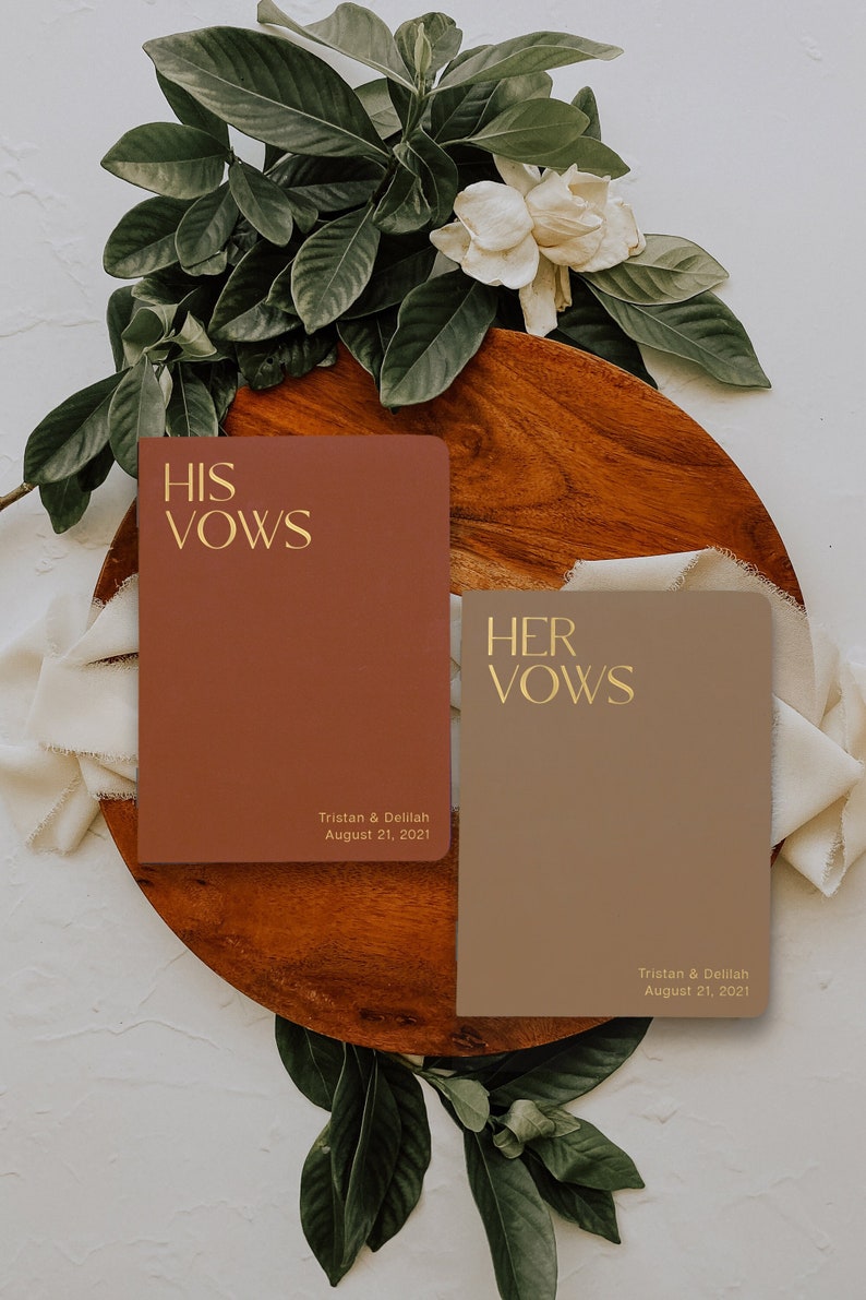 Vow books perfect for your wedding or vow renewal, Boho neutral colors, Gold silver rose gold foil available, Cute booklet for him or her image 1