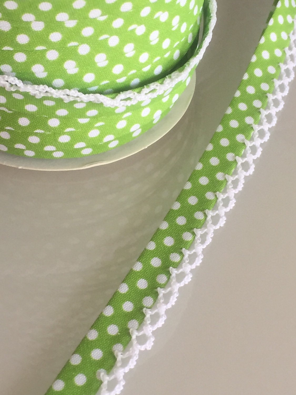 3M lime Green Bias Tape Double Fold w/ White Polka Dot Cotton Etsy