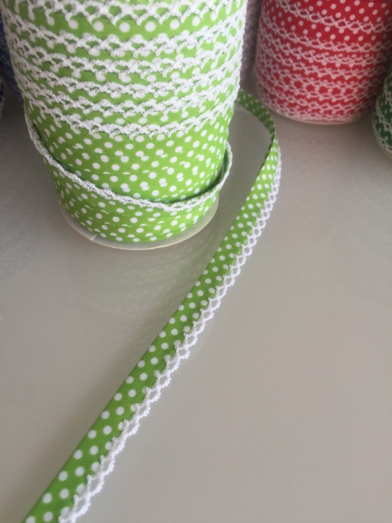 3M lime Green Bias Tape Double Fold w/ White Polka Dot Cotton Etsy