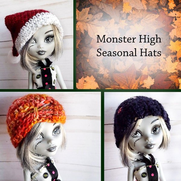 Monster High Hat Patterns, crochet doll clothes pattern, doll crochet pattern, doll hat patterns, beginner crochet pattern, winter doll hat