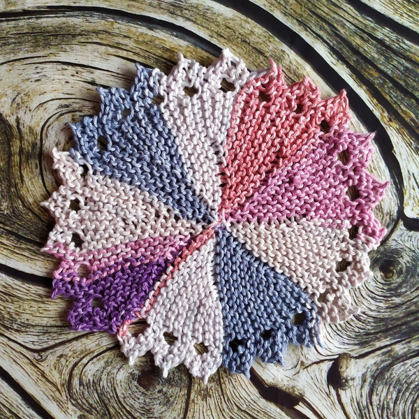Knit dishcloth pattern, hotpad pattern, round dishcloth, easy knit washcloth, knitting pattern, washcloth, knit potholder, knit doily