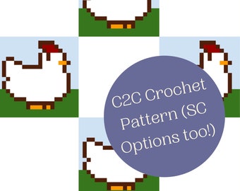 Crochet Blanket pattern, graphgan, written c2c pattern, chicken blanket pattern, crochet graph, chicken blanket, chicken afghan pattern