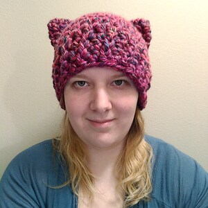 Crochet Hat pattern - cat ear beanie pattern - kitty hat - crochet cat ear hat - crochet pattern - beginner crochet pattern - bulky hat -pdf