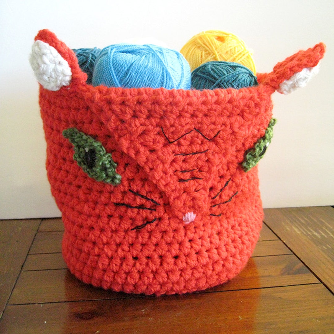 Crochet Cat Basket Pattern Storage Basket Storage Bin Home Decor DIY Cat Basket Yarn Storage