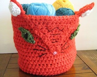 Crochet Cat Basket Pattern - storage basket - storage bin - home decor - DIY cat basket - yarn storage - linen storage - container - crochet