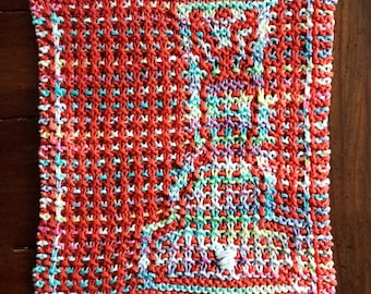 Knit bunny dishcloth pattern, easter knitting, knit rabbit, knit hostess gift, spring knit pattern, bunny blanket square, rabbit dishcloth