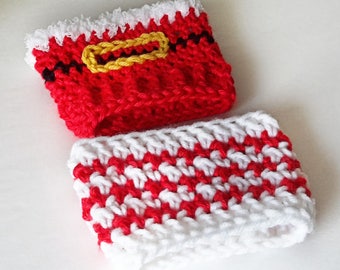 Cup cozy pattern, christmas cozy, crochet coffee sleeve, Santa coffee cozy, crochet gift pattern, holiday crochet pattern, candy cane sleeve