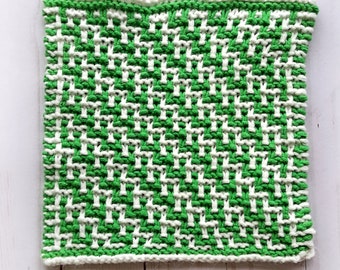 Knit geometric dishcloth pattern, nursery gift knitting, knit hostess gift, knit pattern, baby blanket square pattern, geometric pattern