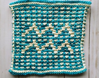 Knit Aquarius dishcloth pattern, Aquarius zodiac knitting, knit birthday gift, knit pattern, winter washcloth pattern, star sign gift