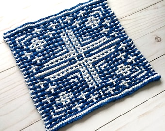 Knit snowflake dishcloth pattern, hotpad pattern, knit snowflake, knit hotpad, beginner knitting pattern, snowflake blanket square