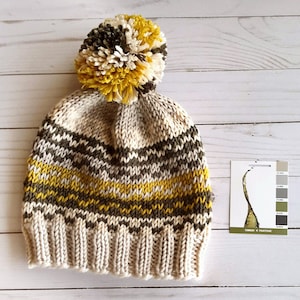 Knit hat pattern, unisex hat pattern, bulky hat pattern, colorwork hat pattern, adult hat pattern, easy color hat, beginner knits, teen hat