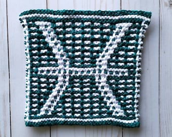 Knit Pisces dishcloth pattern, Pisces zodiac knitting, knit birthday gift, summer knit pattern, summer washcloth pattern, star sign gift