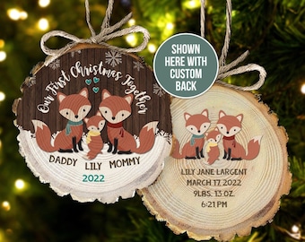 First Christmas Together Daddy Mommy Baby Woodland Fox Wood Slice