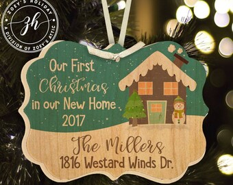 First Christmas new home with snowman personalized maple wood ornament MBO-003w