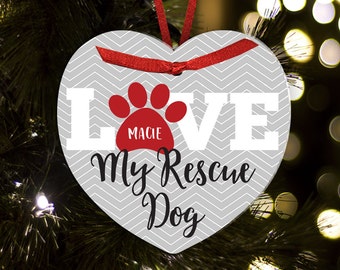 personalized dog rescue dog ornament - paw print ornament personalized love my rescue dog ornament - ORDL