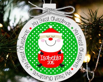 baby's first christmas ornament - personalized first christmas ornament - cute jolly Santa ornament FCSO