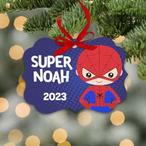 superhero ornament | boy&#39;s superhero ornament | spider costume boy ornament | pick your super character | annual boys ornament MBO-037