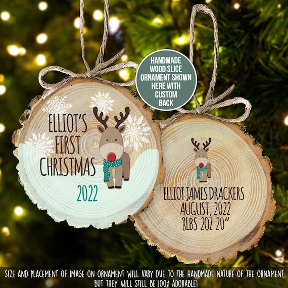 Baby's First Christmas reindeer ornament cut  wood ornament - sweet gift for baby's 1st christmas MWO22-003-BW