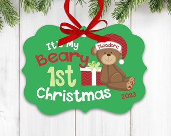personalized first christmas baby ornaments baby's first christmas ornament - beary 1st christmas ornament teddy bear MBO-016