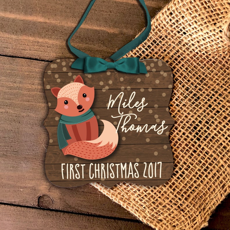 baby's first christmas ornament - fox woodland ornament personalize however you like MPO-003 