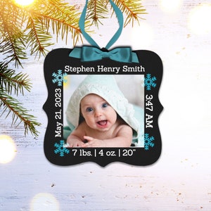 baby's first christmas birth statistics ornament - personalized photo 1st christmas height weight personalized ornament MPO-012