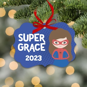 superhero ornament | girl&#39;s superhero ornament | spider costume girl ornament | pick your super character | annual girls ornament MBO-041