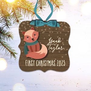 baby's first christmas ornament - fox woodland ornament personalize however you like MPO-003