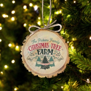 Christmas family ornament | christmas tree farm family holiday ornament | family christmas ornament | real wood slice ornament MWO22-041
