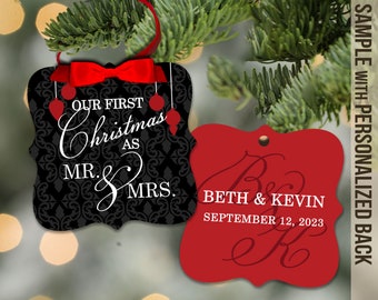 our first christmas mr. and mrs. ornament | first married christmas personalized couple's first christmas as mr and mrs ornament MPO-016