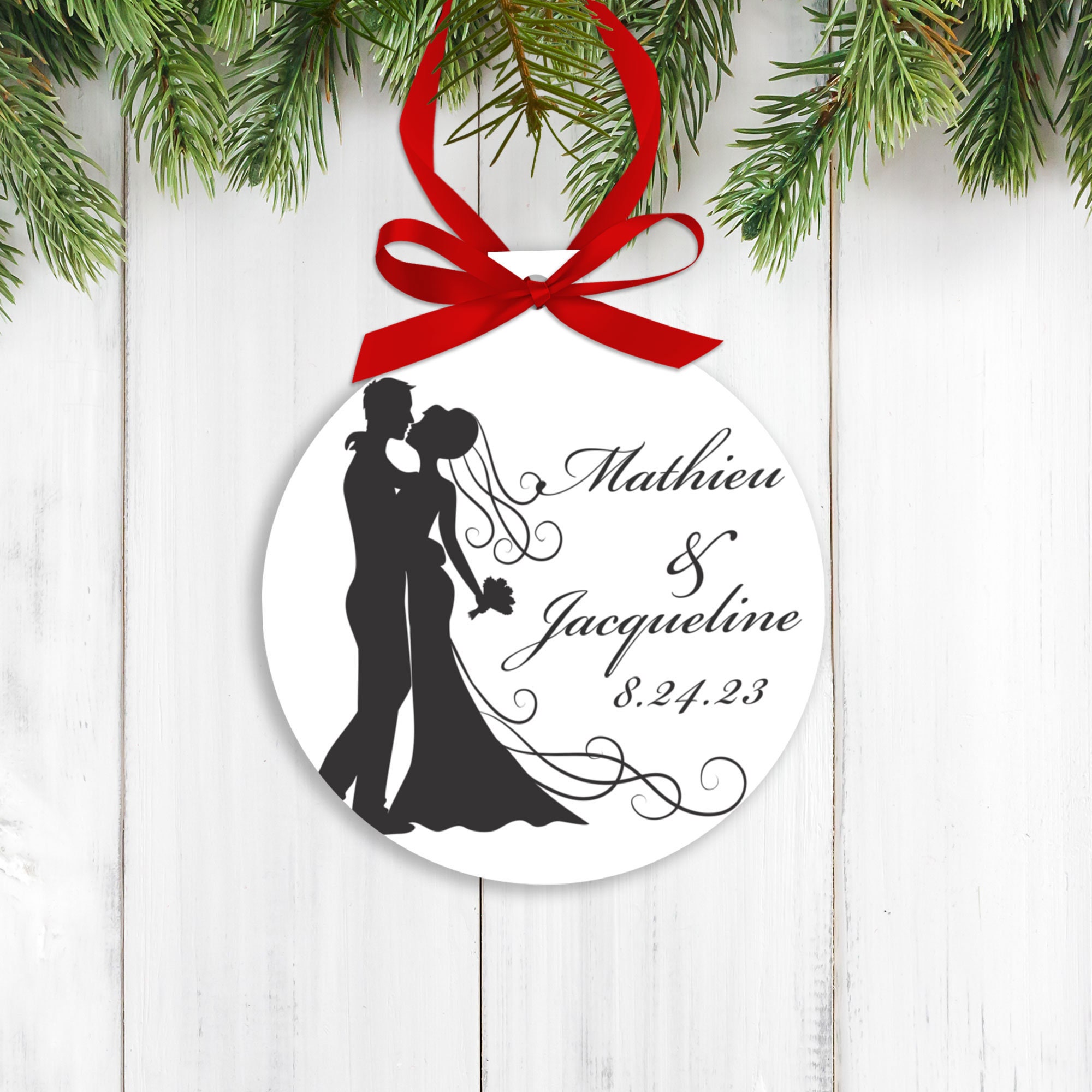 our first Christmas together silhouette  couples first christmas ornament Personalized date WSO