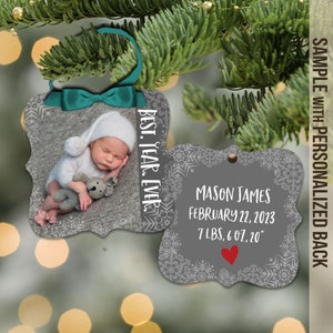 baby's first christmas photo ornament - personalized photo 1st christmas rectangle aluminum ornament best year every baby ornament  MPO-008