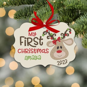 baby's first christmas reindeer ornament girls reindeer ornament baby's first christmas my first christmas personalized ornament MBO-017