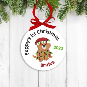 puppy&#39;s first christmas ornament dog christmas gift personalized - dog&#39;s 1st christmas PFCO