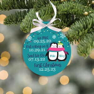 Couples first married Christmas | important dates milestones ornament | Personalized Christmas important dates PENGUIN ornament MRA-020